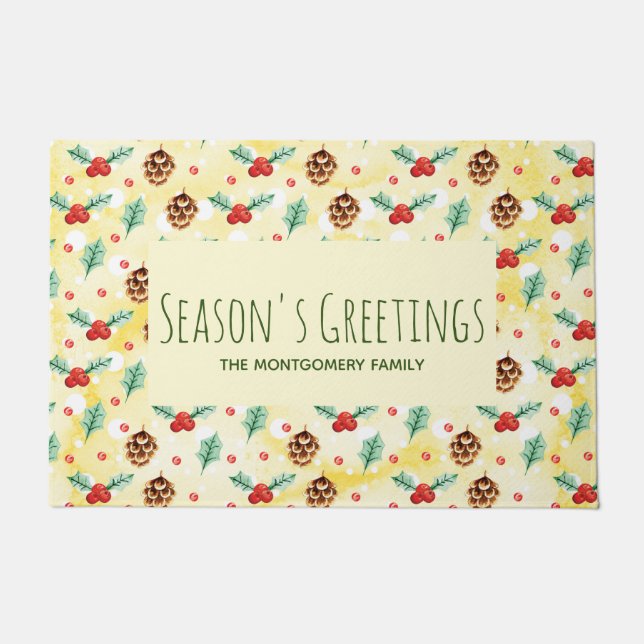 Pine Cones und Holly Christmas Pattern Fußmatte (Vorderseite)