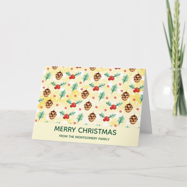 Pine Cones und Holly Christmas Pattern Karte (Vorderseite)