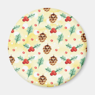 Pine Cones und Holly Christmas Pattern Magnet