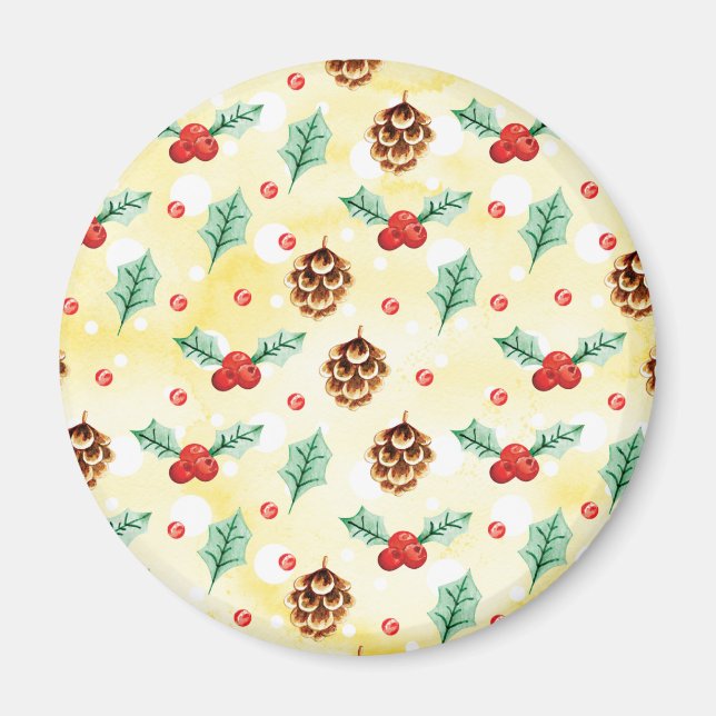 Pine Cones und Holly Christmas Pattern Magnet (Vorne)