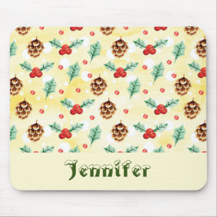 Pine Cones und Holly Christmas Pattern Mousepad