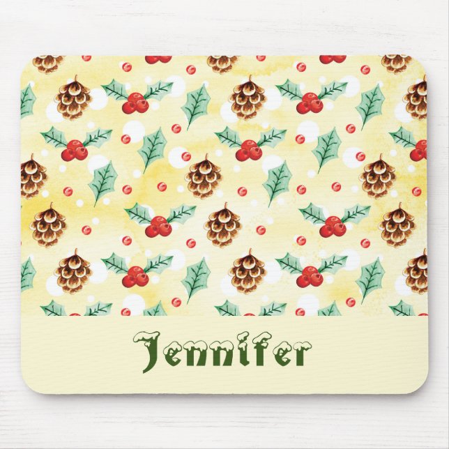 Pine Cones und Holly Christmas Pattern Mousepad (Vorne)