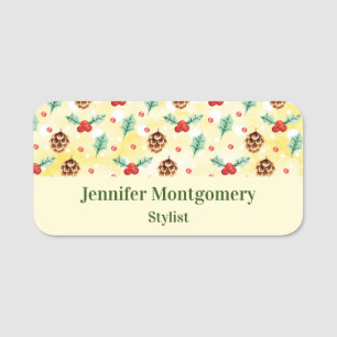 Pine Cones und Holly Christmas Pattern Namensschild