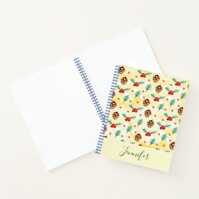 Pine Cones und Holly Christmas Pattern Notizbuch (Innenseite)