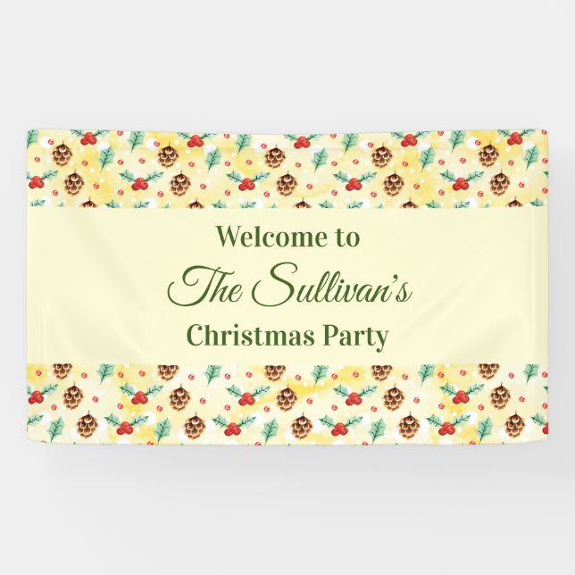 Pine Cones und Holly Christmas Pattern Party Banner (Horizontal)