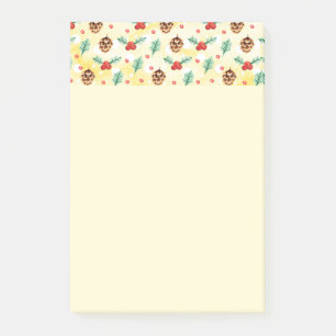 Pine Cones und Holly Christmas Pattern Post-it Klebezettel