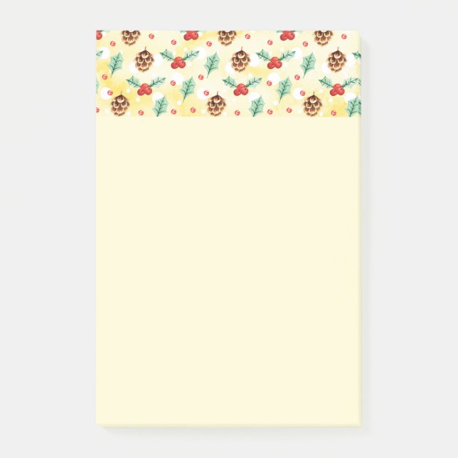 Pine Cones und Holly Christmas Pattern Post-it Klebezettel (Vorderseite)