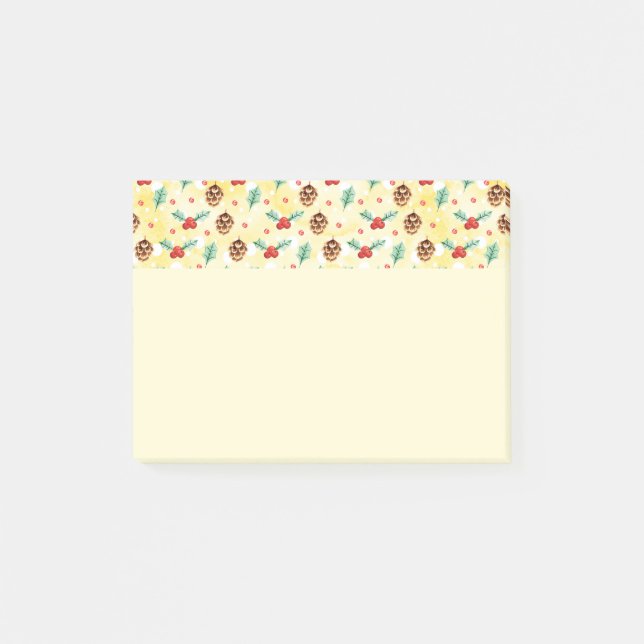 Pine Cones und Holly Christmas Pattern Post-it Klebezettel (Vorderseite)