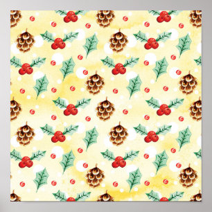 Pine Cones und Holly Christmas Pattern Poster