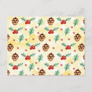 Pine Cones und Holly Christmas Pattern Postkarte