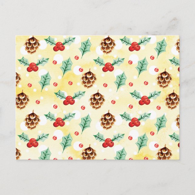Pine Cones und Holly Christmas Pattern Postkarte (Vorderseite)