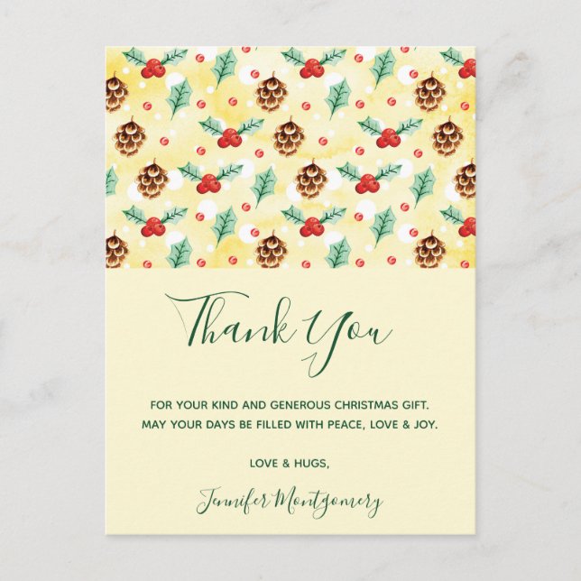 Pine Cones und Holly Christmas Pattern Postkarte (Vorderseite)