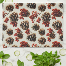 Pine Cones und Red Berries Wintermuster Geschirrtuch