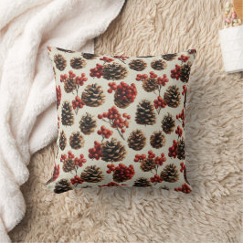 Pine Cones und Red Berries Wintermuster Kissen