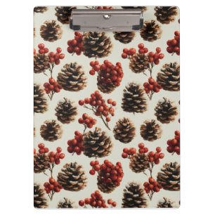 Pine Cones und Red Berries Wintermuster Klemmbrett