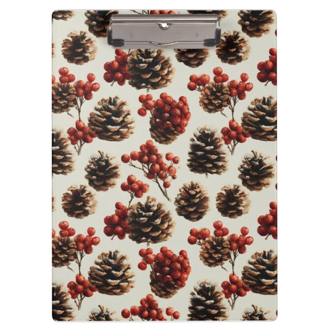 Pine Cones und Red Berries Wintermuster Klemmbrett (Vorderseite)