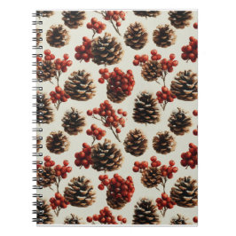 Pine Cones und Red Berries Wintermuster Notizblock