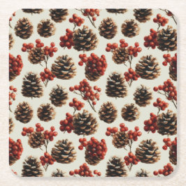 Pine Cones und Red Berries Wintermuster Rechteckiger Pappuntersetzer