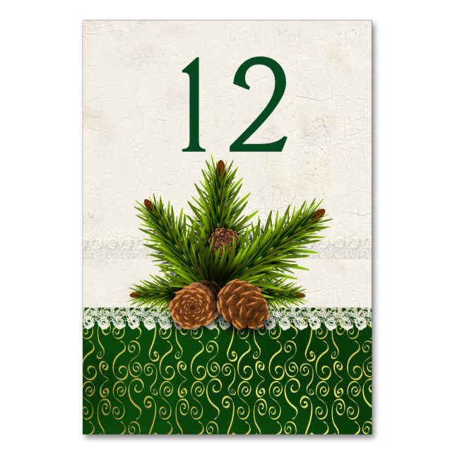 Pine Cones Winter Wedding Tischnummer Card (Vorderseite)