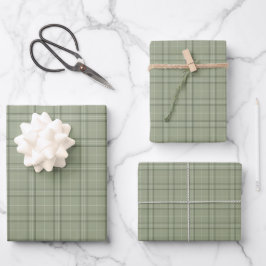 Pine Deer Kariert - Salbei, grüner Tartan. Geschenkpapier Set