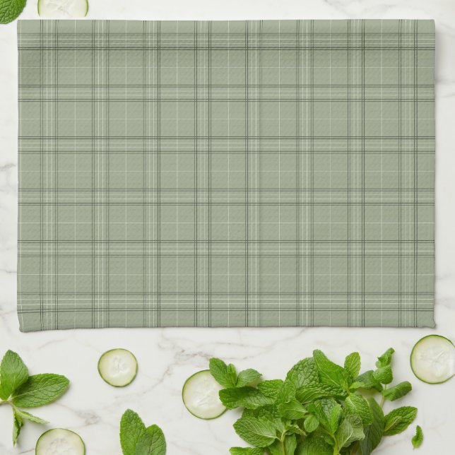 Pine Deer Kariert - Salbei, grüner Tartan. Geschirrtuch (Gefaltet)