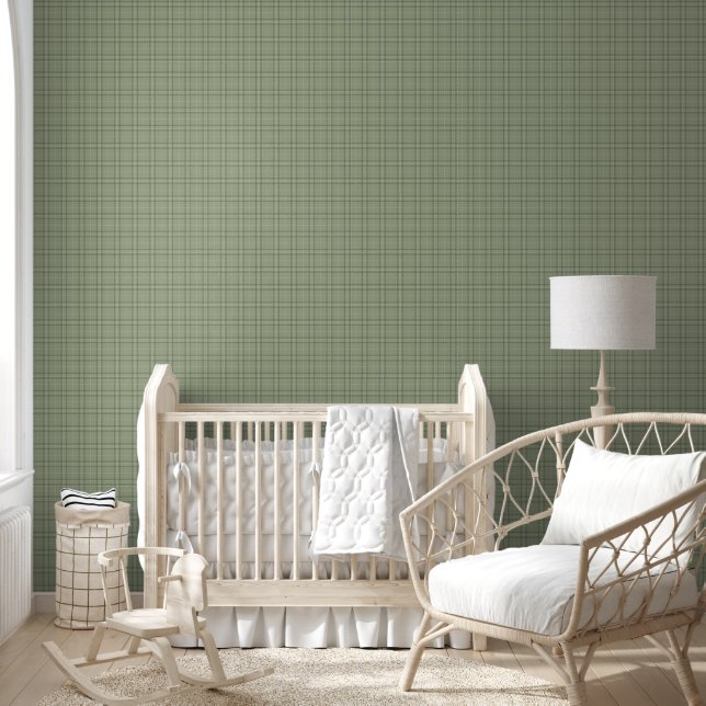 Pine Deer Kariert - Salbei, grüner Tartan. Tapete (Kinder)