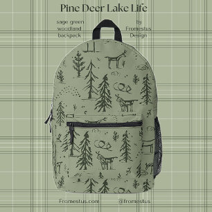 Pine Deer Lake Life - Salbei, grünes Waldmuster. Bedruckter Rucksack