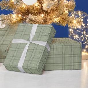 Pine Deer Plaid - salbeigrünes Cabincore-Tartan.  Geschenkpapier