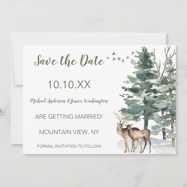 Pine Deer Save the Date im Wald (Vorderseite)