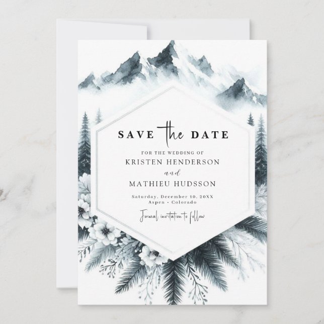 Pine Editable Mountain Wedding Save The Date (Vorderseite)