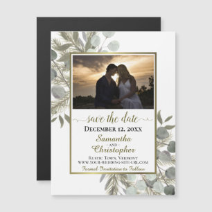 Pine Eukalyptus Wedding Save the Date Foto White Magneteinladung