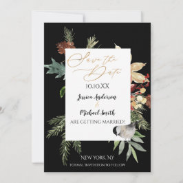 Pine Floral Gold Winter Save the Date Einladung