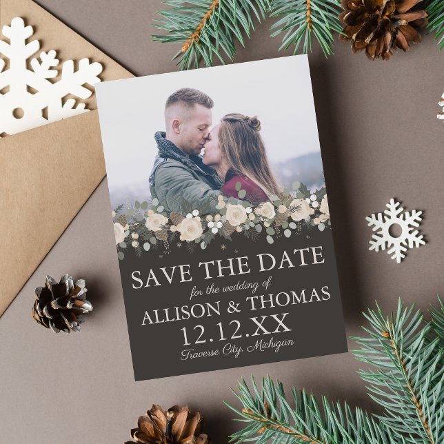Pine floral Holiday Winter Weihnachten Hochzeit Save The Date (Von Creator hochgeladen)
