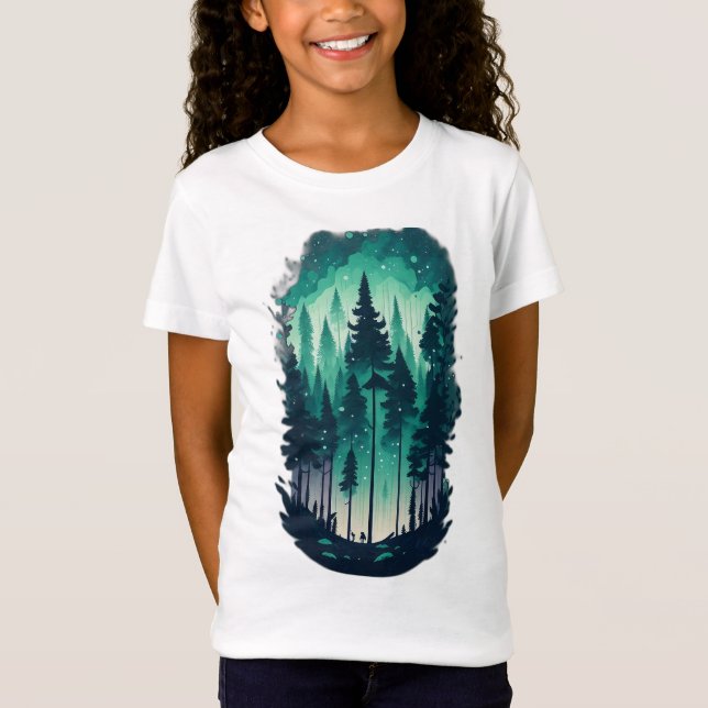 Pine Forest Landscape Girls Fine Jersey T-Shirt (Vorderseite)