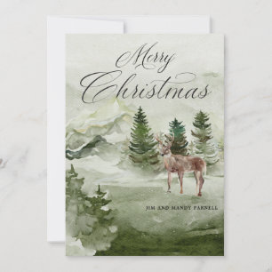 Pine Forest Snow Deer Frohe Weihnachtskarte