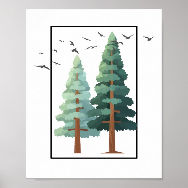 Pine Forest Trees Minimalist Nature Illustration Poster (Vorne)