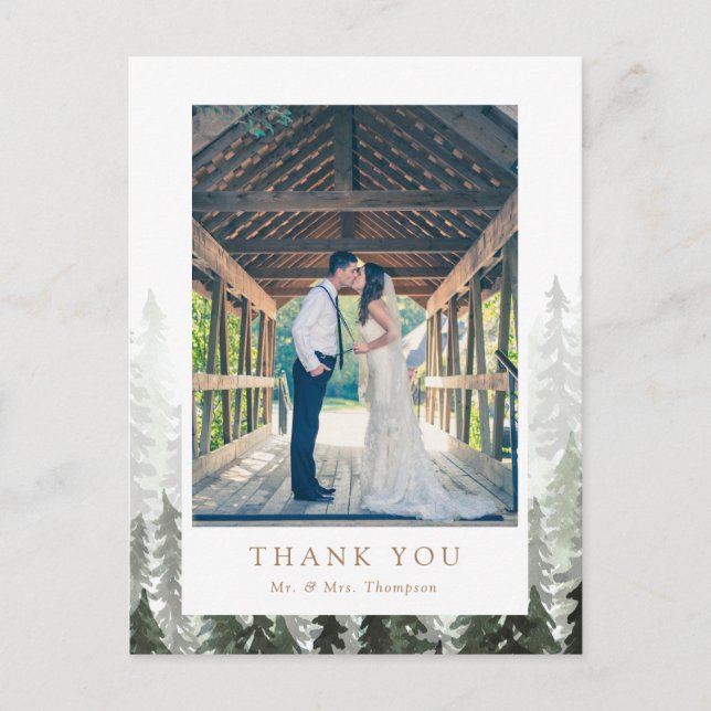 Pine Forest Wedding Vielen Dank Postkarte (Vorderseite)