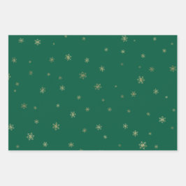 Pine Green Aquamarin Christmas Gold Snowflakes Geschenkpapier Set