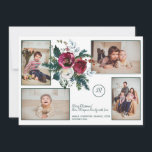 Pine Green Christmas Classy Monogram Foto Collage Feiertagskarte<br><div class="desc">Laden Sie zwei horizontale und zwei vertikale Fotos hoch,  fügen Sie Ihre Signatur,  Ihren Familiennamen monogramm und Datum und senden Sie diese schöne klassische,  elegante und traditionelle Weihnachtsfeiertagskarte mit einem großen saisonalen Blumenstrauß in roter bordeauxfarbener Garnette und Pine Green Farbpalette.            Geometrisches Muster auf der Rückseite.</div>