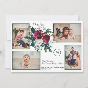 Pine Green Christmas Classy Monogram Foto Collage Feiertagskarte