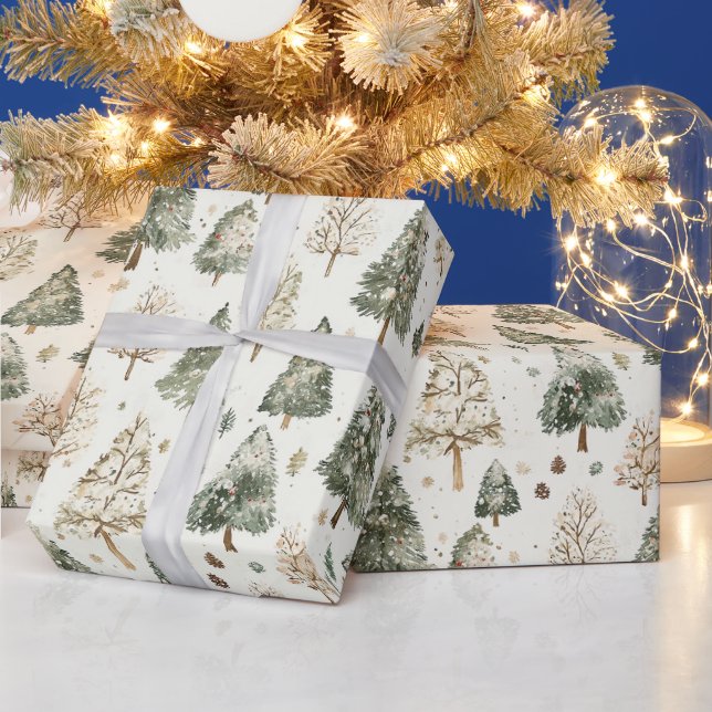 Pine Green Cream Christmas Trees Geschenkpapier (Feiertage)