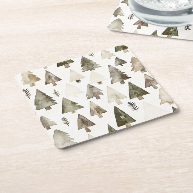 Pine Green Cream Christmas Trees Rechteckiger Pappuntersetzer (angewinkelt)
