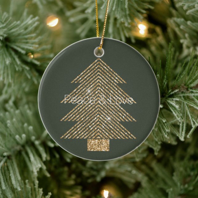 Pine Green Gold Glitzy Glitzer Tree       Keramik Ornament (Baum)