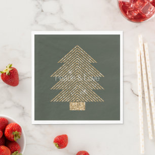 Pine Green Gold Glitzy Glitzer Weihnachtsbaum Serviette