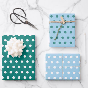 Pine Green Ice Blue white polka dot Geschenkpapier Set