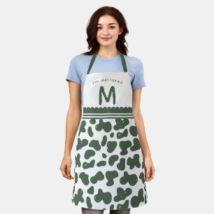 Pine Green Individuelle Name & Monogram Cow Muster Schürze