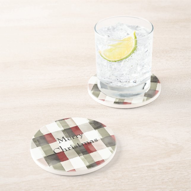 Pine Green Ivory Red Stripes Getränkeuntersetzer (Seite)