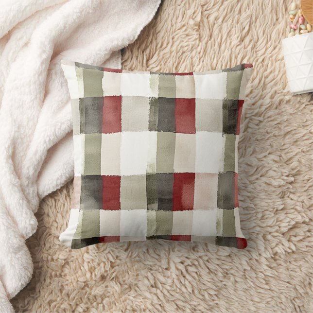 Pine Green Ivory Red Stripes Kissen (Decke)