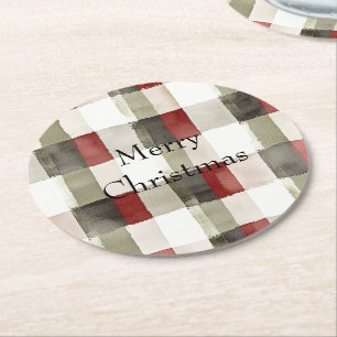 Pine Green Ivory Red Stripes Runder Pappuntersetzer