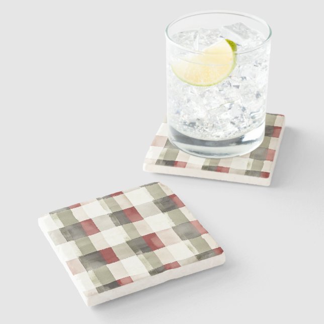 Pine Green Ivory Red Stripes Steinuntersetzer (Seitenansicht)